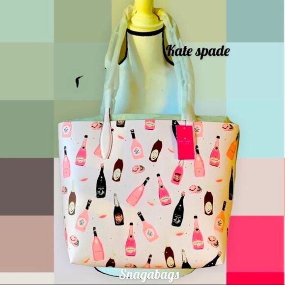 KATE SPADE NWT LARGE REVERSIBLE TOTE BAG CHAMPAGNE TOSS LEATHER WITH POUCH - Picture 3 of 9